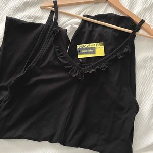 Smash + Tess Black Frill Neckline Slouchy Lounge Romper